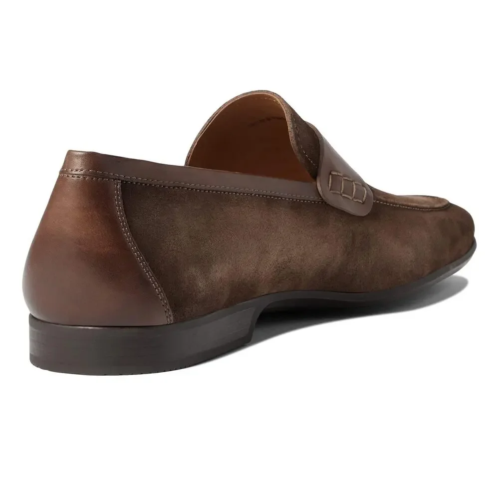 MAGNANNI MEN'S RAMIRO II PENNY LOAFER, NAVY/MID BROWN, 9.5